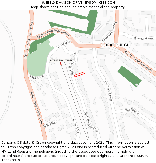 6, EMILY DAVISON DRIVE, EPSOM, KT18 5QH: Location map and indicative extent of plot