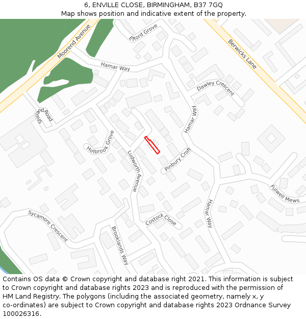 6, ENVILLE CLOSE, BIRMINGHAM, B37 7GQ: Location map and indicative extent of plot