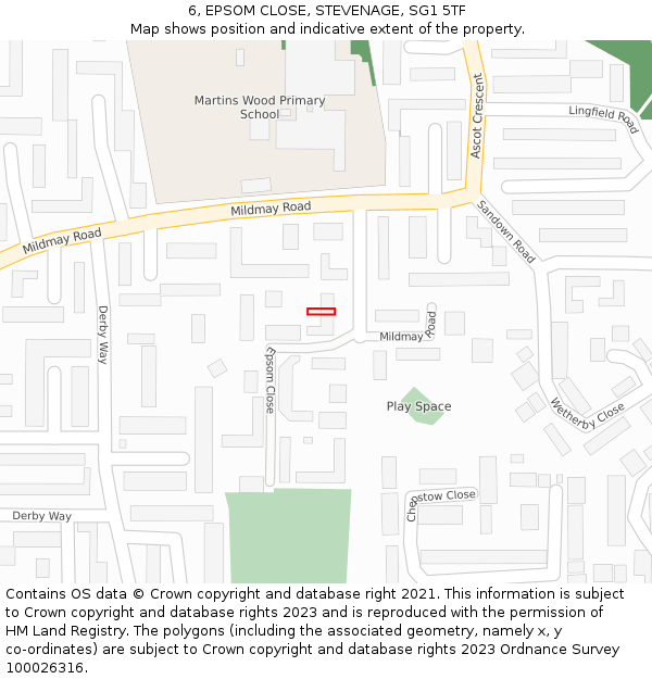 6, EPSOM CLOSE, STEVENAGE, SG1 5TF: Location map and indicative extent of plot