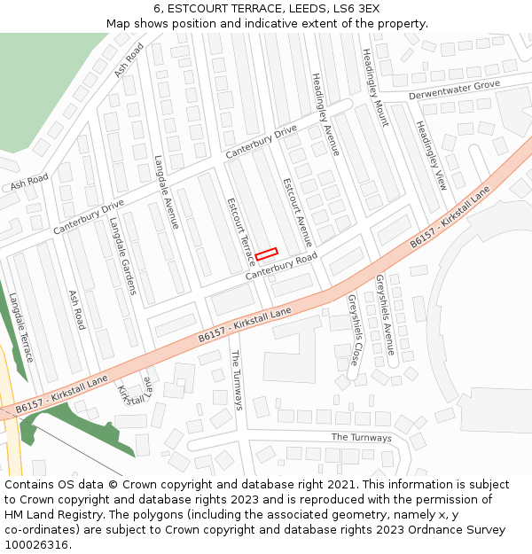 6, ESTCOURT TERRACE, LEEDS, LS6 3EX: Location map and indicative extent of plot