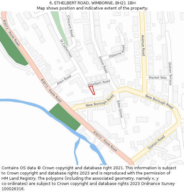 6, ETHELBERT ROAD, WIMBORNE, BH21 1BH: Location map and indicative extent of plot