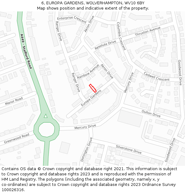 6, EUROPA GARDENS, WOLVERHAMPTON, WV10 6BY: Location map and indicative extent of plot