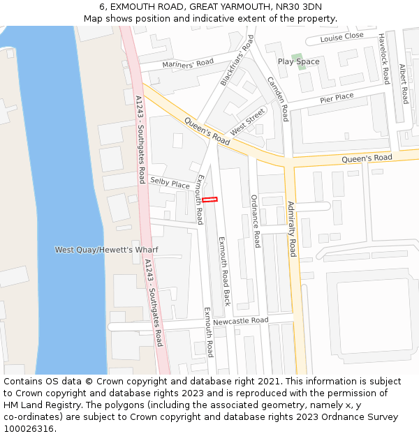 6, EXMOUTH ROAD, GREAT YARMOUTH, NR30 3DN: Location map and indicative extent of plot