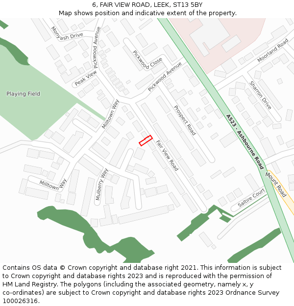 6, FAIR VIEW ROAD, LEEK, ST13 5BY: Location map and indicative extent of plot