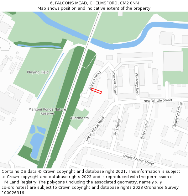 6, FALCONS MEAD, CHELMSFORD, CM2 0NN: Location map and indicative extent of plot