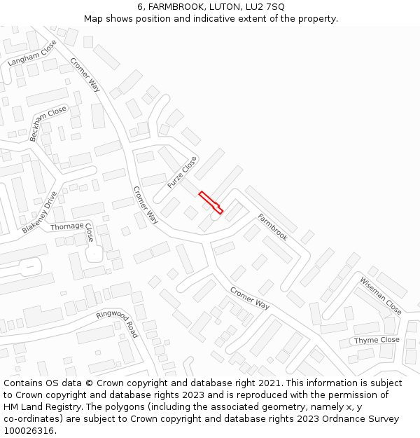 6, FARMBROOK, LUTON, LU2 7SQ: Location map and indicative extent of plot