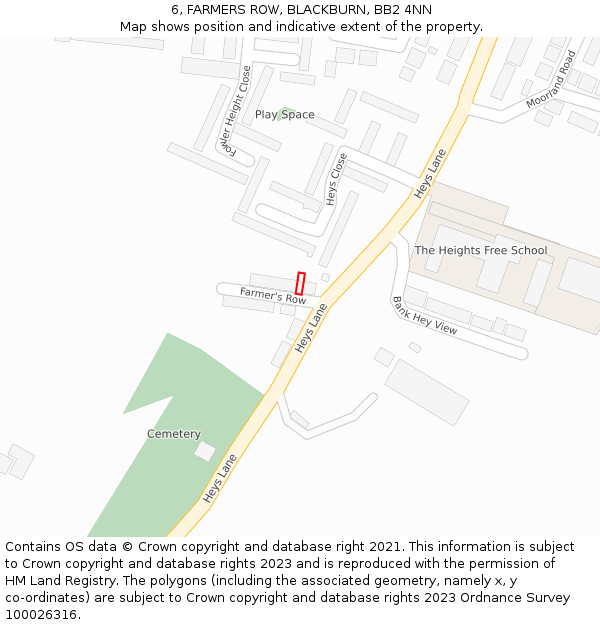 6, FARMERS ROW, BLACKBURN, BB2 4NN: Location map and indicative extent of plot