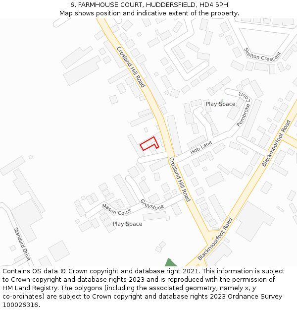 6, FARMHOUSE COURT, HUDDERSFIELD, HD4 5PH: Location map and indicative extent of plot
