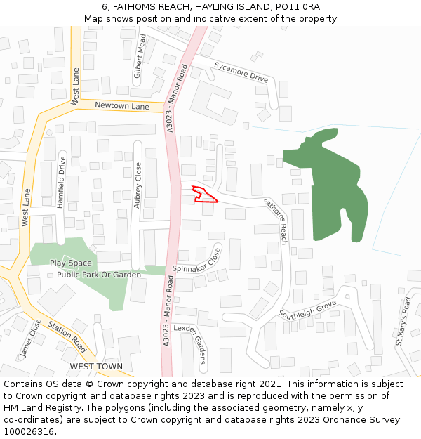 6, FATHOMS REACH, HAYLING ISLAND, PO11 0RA: Location map and indicative extent of plot