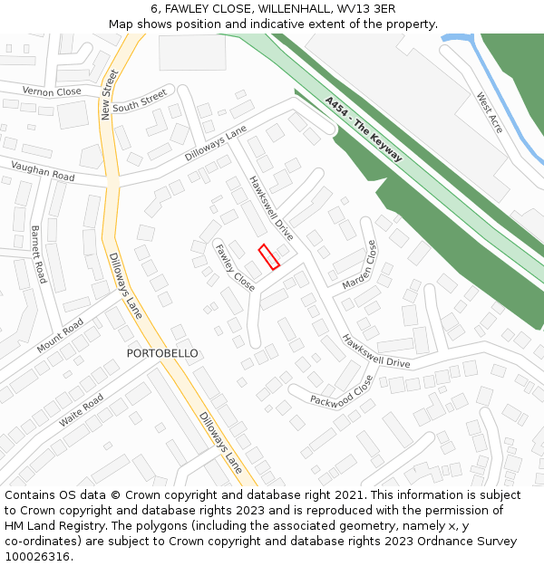 6, FAWLEY CLOSE, WILLENHALL, WV13 3ER: Location map and indicative extent of plot