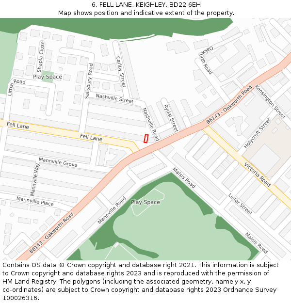 6, FELL LANE, KEIGHLEY, BD22 6EH: Location map and indicative extent of plot