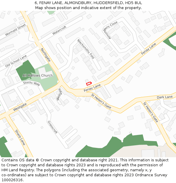 6, FENAY LANE, ALMONDBURY, HUDDERSFIELD, HD5 8UL: Location map and indicative extent of plot