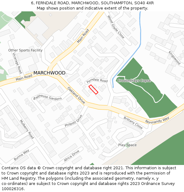 6, FERNDALE ROAD, MARCHWOOD, SOUTHAMPTON, SO40 4XR: Location map and indicative extent of plot