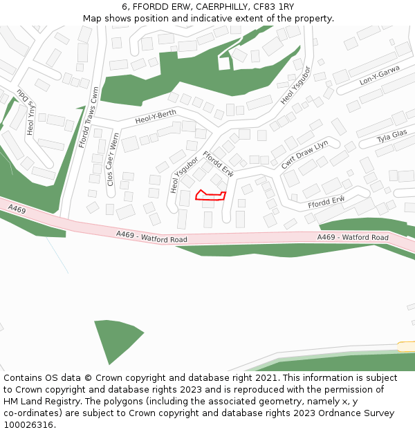 6, FFORDD ERW, CAERPHILLY, CF83 1RY: Location map and indicative extent of plot