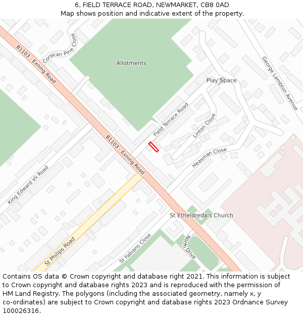 6, FIELD TERRACE ROAD, NEWMARKET, CB8 0AD: Location map and indicative extent of plot