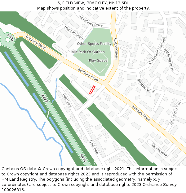 6, FIELD VIEW, BRACKLEY, NN13 6BL: Location map and indicative extent of plot