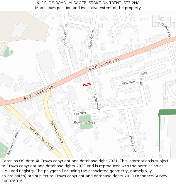6, FIELDS ROAD, ALSAGER, STOKE-ON-TRENT, ST7 2NA: Location map and indicative extent of plot