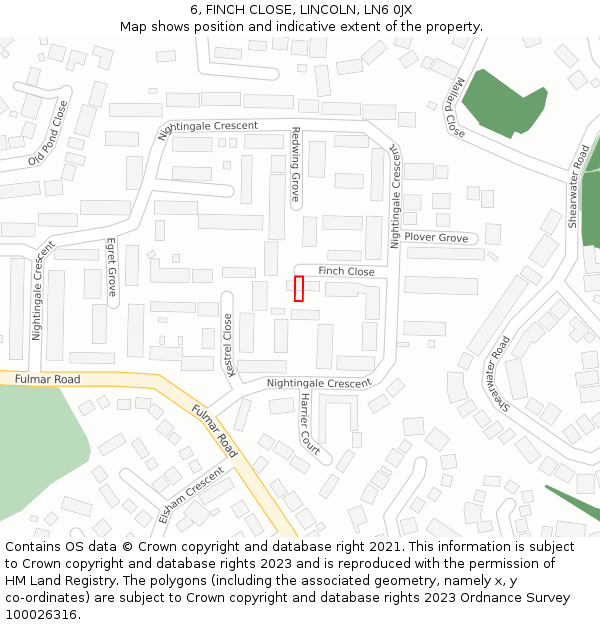 6, FINCH CLOSE, LINCOLN, LN6 0JX: Location map and indicative extent of plot