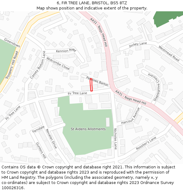 6, FIR TREE LANE, BRISTOL, BS5 8TZ: Location map and indicative extent of plot