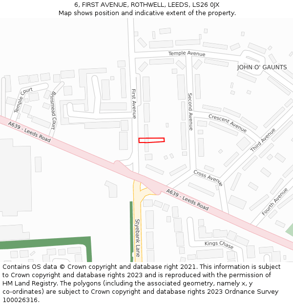 6, FIRST AVENUE, ROTHWELL, LEEDS, LS26 0JX: Location map and indicative extent of plot