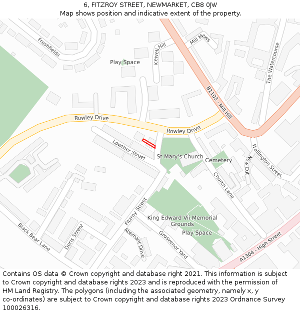 6, FITZROY STREET, NEWMARKET, CB8 0JW: Location map and indicative extent of plot