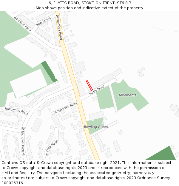 6, FLATTS ROAD, STOKE-ON-TRENT, ST6 8JB: Location map and indicative extent of plot