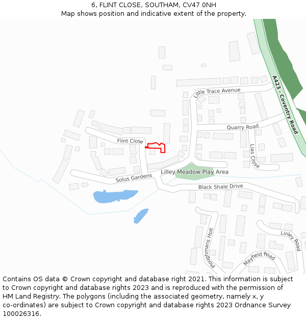 6, FLINT CLOSE, SOUTHAM, CV47 0NH: Location map and indicative extent of plot