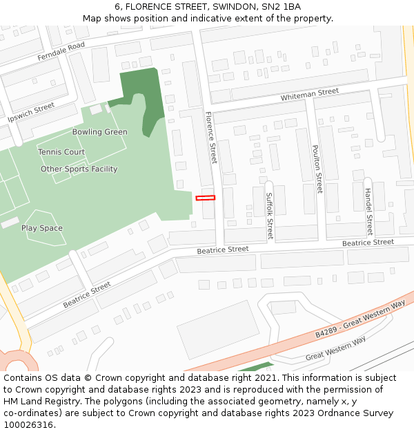 6, FLORENCE STREET, SWINDON, SN2 1BA: Location map and indicative extent of plot