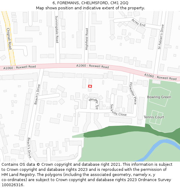 6, FOREMANS, CHELMSFORD, CM1 2GQ: Location map and indicative extent of plot
