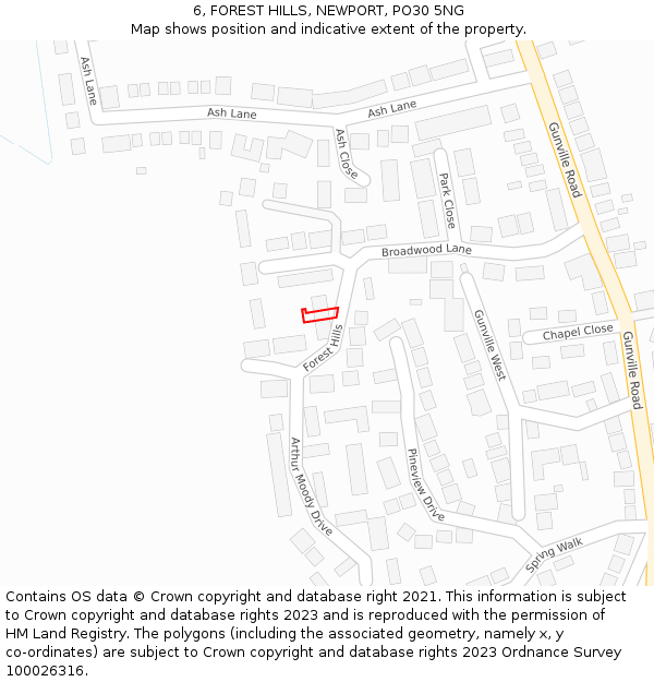 6, FOREST HILLS, NEWPORT, PO30 5NG: Location map and indicative extent of plot