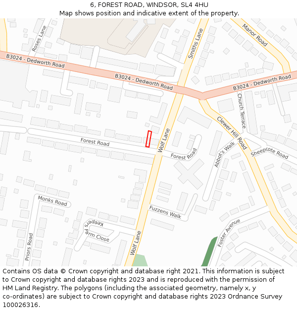 6, FOREST ROAD, WINDSOR, SL4 4HU: Location map and indicative extent of plot