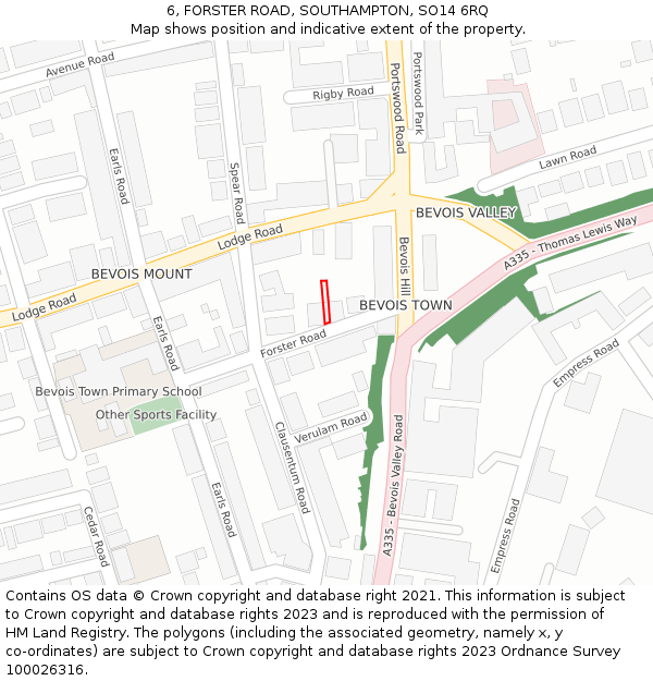 6, FORSTER ROAD, SOUTHAMPTON, SO14 6RQ: Location map and indicative extent of plot
