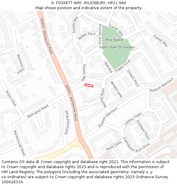 6, FOSKETT WAY, AYLESBURY, HP21 9AX: Location map and indicative extent of plot