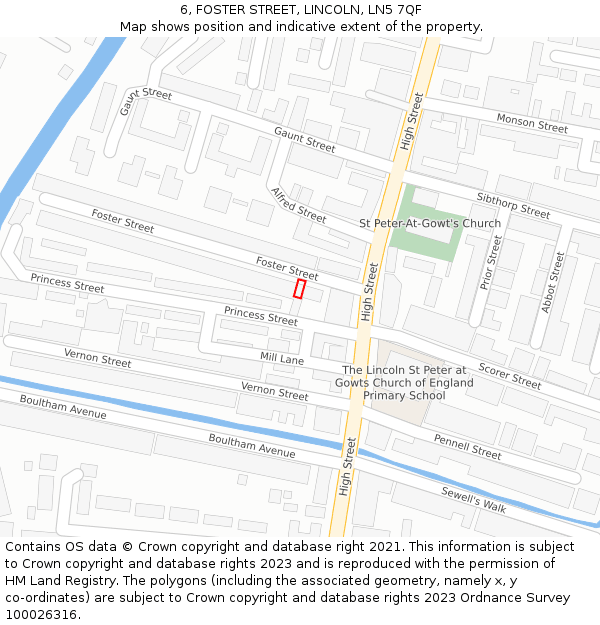 6, FOSTER STREET, LINCOLN, LN5 7QF: Location map and indicative extent of plot