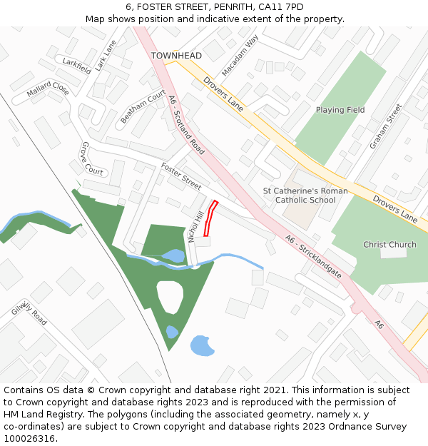 6, FOSTER STREET, PENRITH, CA11 7PD: Location map and indicative extent of plot