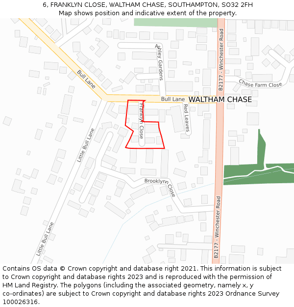 6, FRANKLYN CLOSE, WALTHAM CHASE, SOUTHAMPTON, SO32 2FH: Location map and indicative extent of plot