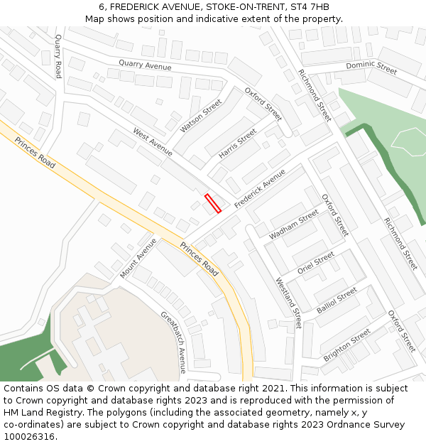 6, FREDERICK AVENUE, STOKE-ON-TRENT, ST4 7HB: Location map and indicative extent of plot