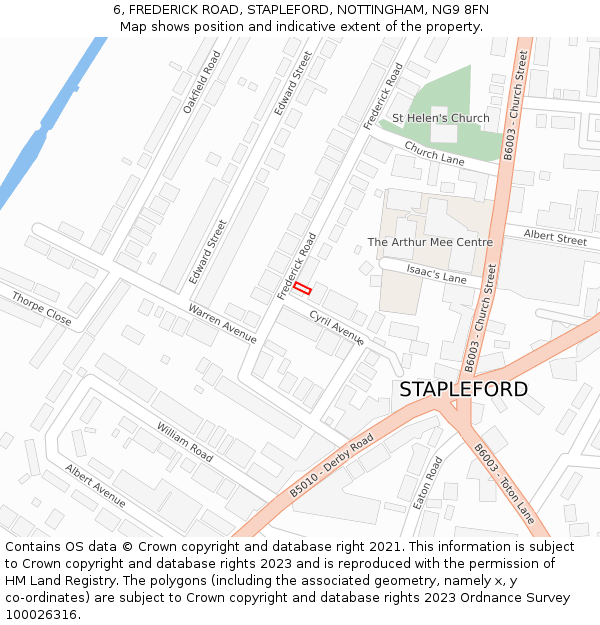 6, FREDERICK ROAD, STAPLEFORD, NOTTINGHAM, NG9 8FN: Location map and indicative extent of plot