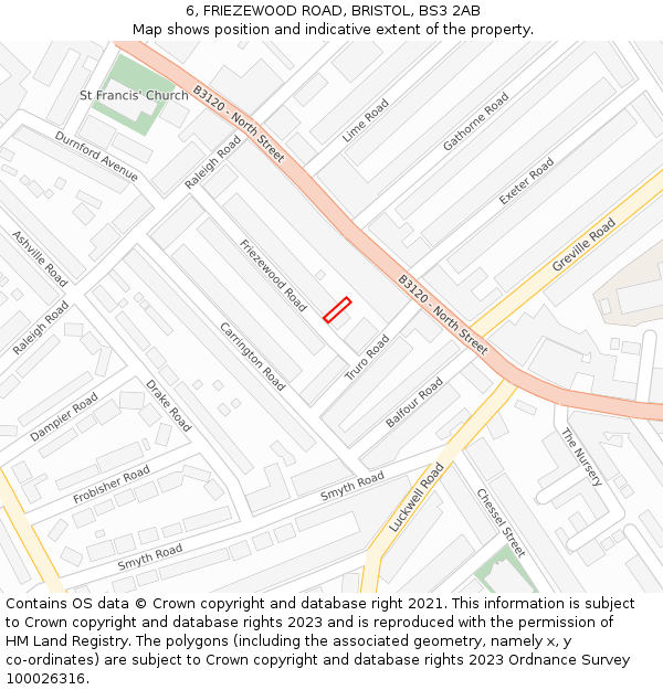 6, FRIEZEWOOD ROAD, BRISTOL, BS3 2AB: Location map and indicative extent of plot