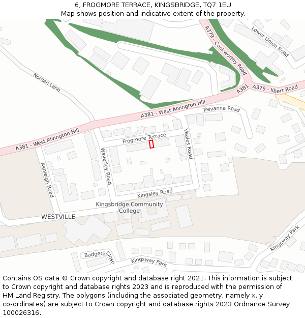 6, FROGMORE TERRACE, KINGSBRIDGE, TQ7 1EU: Location map and indicative extent of plot