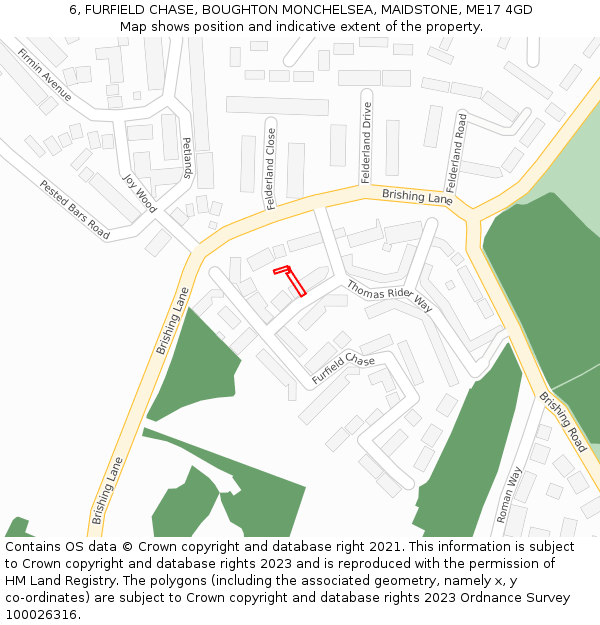 6, FURFIELD CHASE, BOUGHTON MONCHELSEA, MAIDSTONE, ME17 4GD: Location map and indicative extent of plot