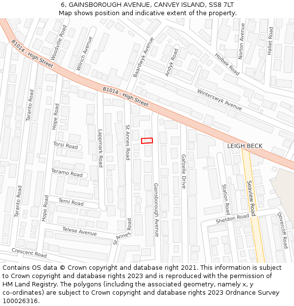 6, GAINSBOROUGH AVENUE, CANVEY ISLAND, SS8 7LT: Location map and indicative extent of plot