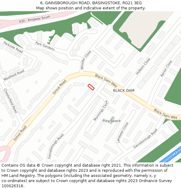 6, GAINSBOROUGH ROAD, BASINGSTOKE, RG21 3EG: Location map and indicative extent of plot
