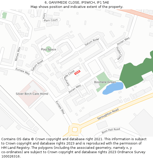 6, GANYMEDE CLOSE, IPSWICH, IP1 5AE: Location map and indicative extent of plot