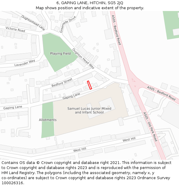 6, GAPING LANE, HITCHIN, SG5 2JQ: Location map and indicative extent of plot