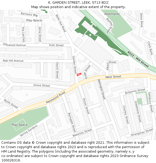 6, GARDEN STREET, LEEK, ST13 8DZ: Location map and indicative extent of plot