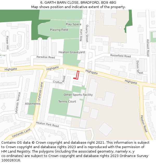 6, GARTH BARN CLOSE, BRADFORD, BD9 4BG: Location map and indicative extent of plot
