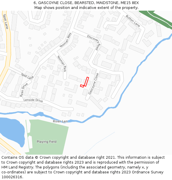 6, GASCOYNE CLOSE, BEARSTED, MAIDSTONE, ME15 8EX: Location map and indicative extent of plot