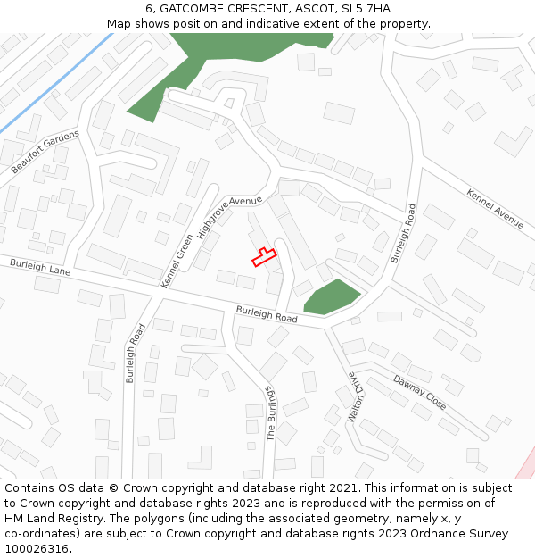 6, GATCOMBE CRESCENT, ASCOT, SL5 7HA: Location map and indicative extent of plot
