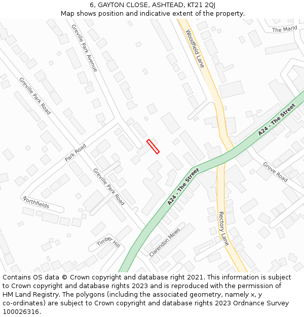 6, GAYTON CLOSE, ASHTEAD, KT21 2QJ: Location map and indicative extent of plot